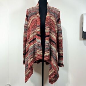 American Eagle Striped Waterfall Sweater Cardigan Size S Burgundy Pink Women’s